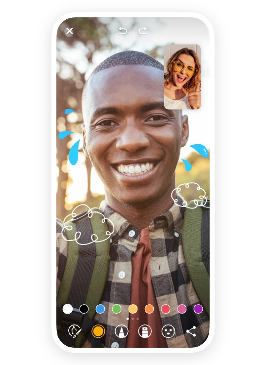 two people make video calls with doodles on the screen